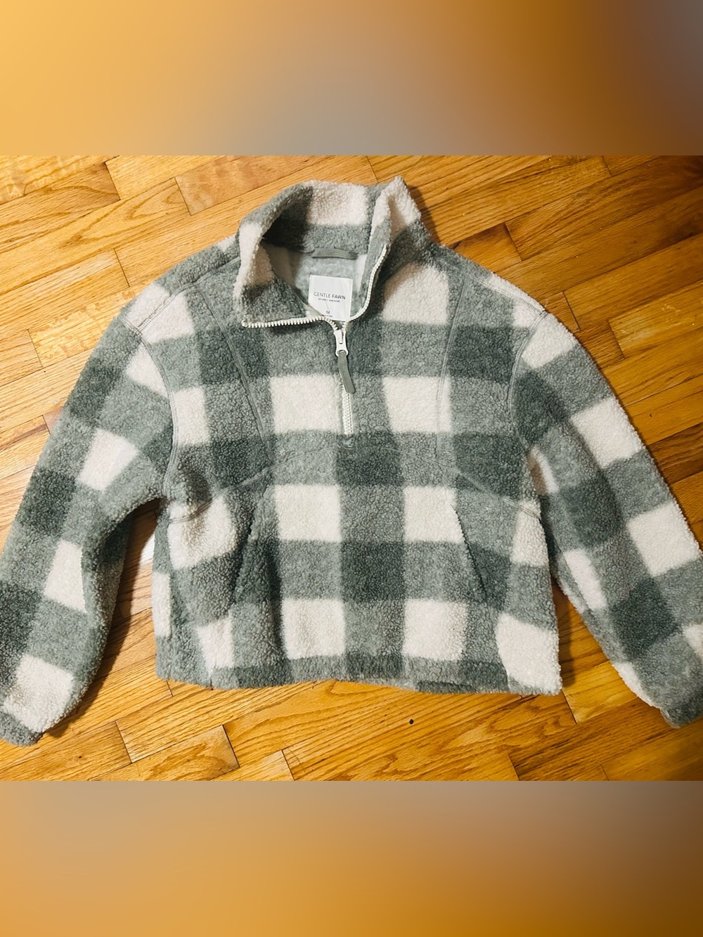 Gentle Fawn Green and Cream Check Sherpa Half-Zip Pullover